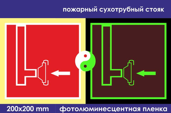 F08 пожарный сухотрубный стояк (ГОСТ 34428-2018, фотолюминесцентная пленка, 200х200 мм) - Знаки безопасности - Фотолюминесцентные знаки - . Магазин Znakstend.ru